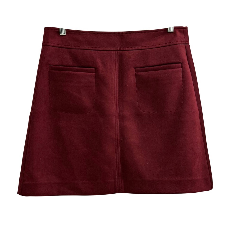 LOFT Burgundy Faux Suede A-Line Mini Skirt Size 8 Pockets Zip Back